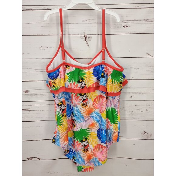 Disney Minnie Mouse One-Piece Tropical Print Swimsuit With Adjustable Straps & R - Picture 2 of 10